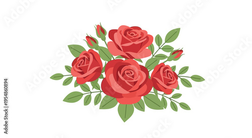 Beautiful bouquet of roses on display with green leaves and vibrant red petals