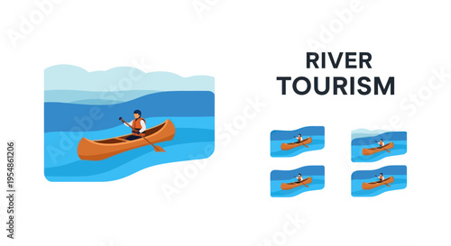 River tourism, canoeing on a serene blue river