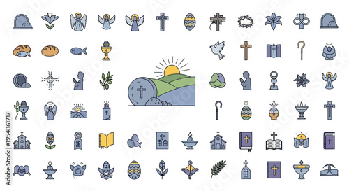Easter religious icons set, christian symbols