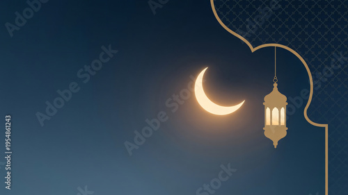 A commercial stock photography background featuring an elegant Islamic composition against a deep mi