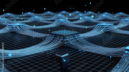 A sleek digital illustration showcasing a futuristic artificial intelligence concept with an intrica