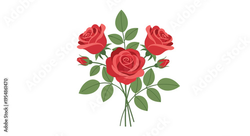 Vibrant bouquet of roses flowers blooms green leaves stems