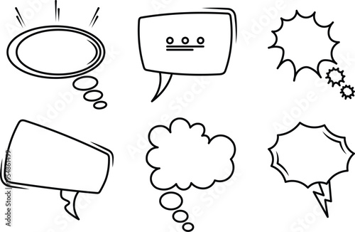 A collection of hand drawn speech bubbles and thought clouds for comics and graphic design works