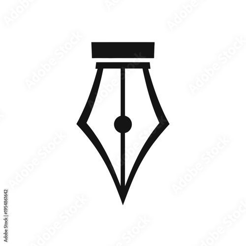 Classic black and white fountain pen nib icon, symbolizing writing, creativity, education and literature. A minimalist vector graphic for professional design projects, digital content, publishing, and