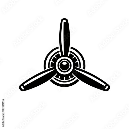 Classic three-bladed airplane propeller icon, an iconic vector illustration representing flight, aerospace, and vintage aircraft engineering. Ideal for pilot branding, historical aviation themes, mech
