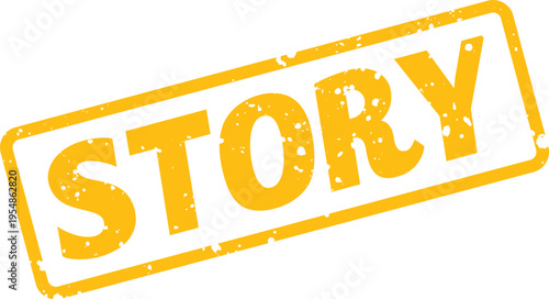 Weathered yellow stamp featuring the word STORY for narrative content or personal experience
