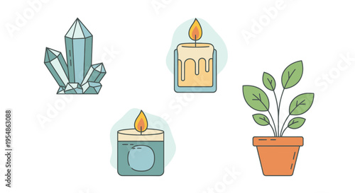 crystal candle plant wellness icons