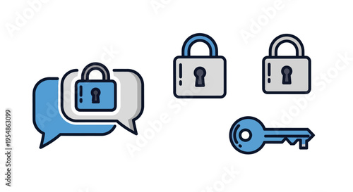 security icons with lock and key