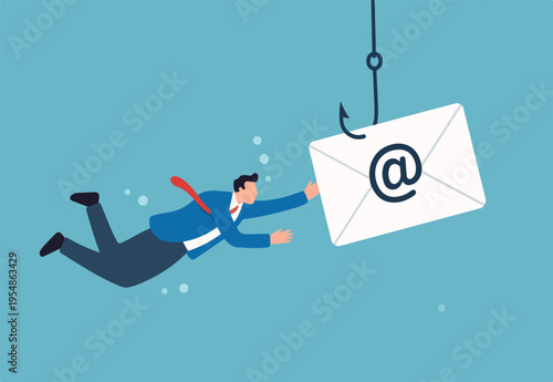 Phishing email, fraud or scam mail offer fake login or password form to steal personal information, online crime concept, to catch email envelope with fishing hook