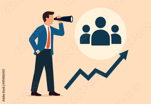 Searching for candidate, HR Human Resources find people to fill in job vacancy, finding customer or career opportunity concept, businessman HR look through binoculars to find candidate people