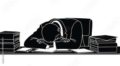 overwhelmed office worker with too much work