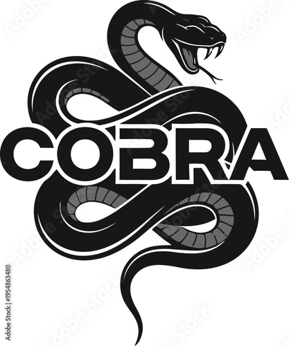 A black cobra snake coiled around the word COBRA in bold black letters with white outline on a white background
