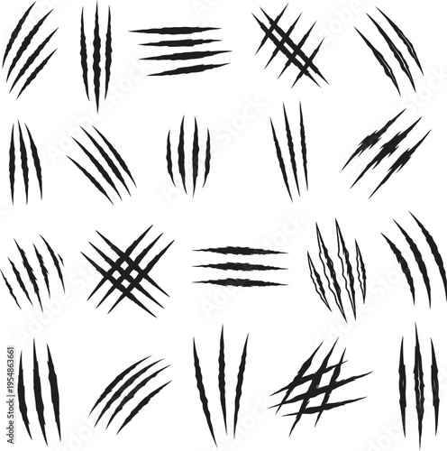 Monster claw marks, sharp scratches logo, three deep slashes, vector style