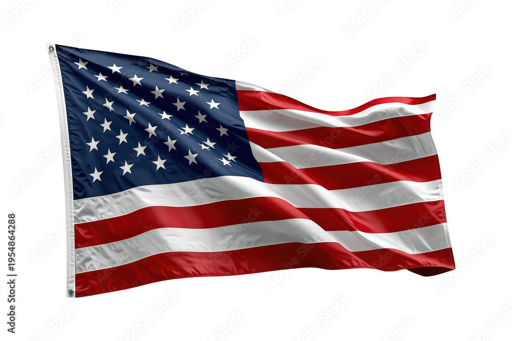 Fototapeta premium United states of america flag gently waving, showing its red, white, and blue colors against a transparent background