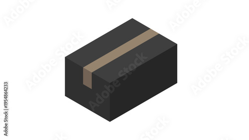 Isometric illustration: A black, closed cardboard box