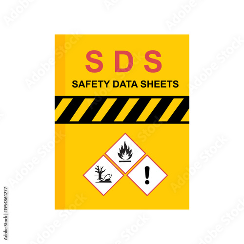 Safety Data Sheet cover design. Binder file folder document storage to store sheets of SDS paper.