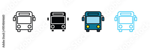 Front View Bus Icon for Public Transportation, City Transit, and Travel Shuttle Services. Symbol Vector Illustration.