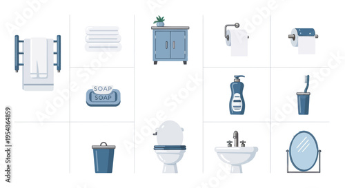 Bathroom essentials icons set