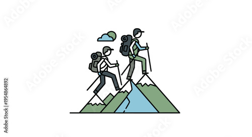 hikers climbing mountain peak adventure