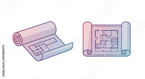 architectural blueprints, rolled up plans