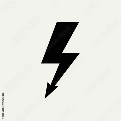 Striking black lightning bolt icon on a light background, symbolizing raw power, rapid energy, electric voltage, and a clear warning for high impact situations and dynamic concepts in graphic design