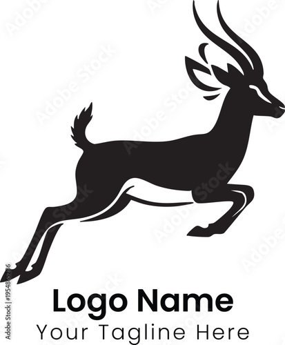 A running deer with large antlers moves quickly across a plain.