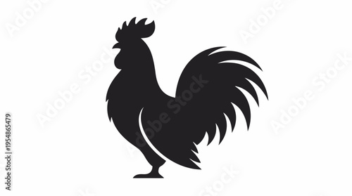 Black silhouette of a proud rooster standing sideways on a white background, a stylized graphic representation.