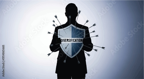 Businessman protected by diversification investment shield