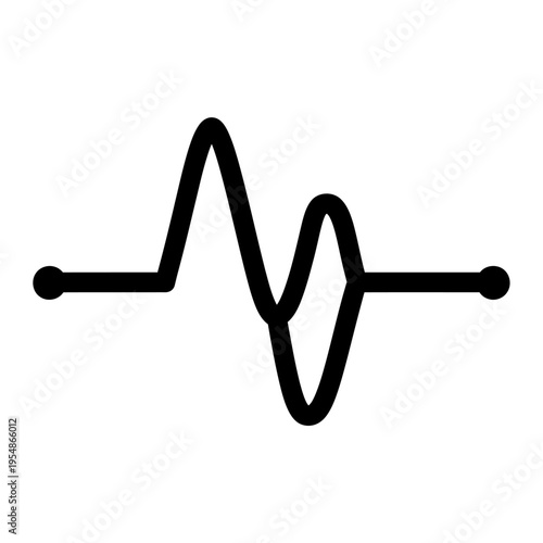 Dynamic black and white line art depicting an abstract audio sound wave or heartbeat pulse, symbolizing data, frequency, and signal flow in a clean, modern icon design