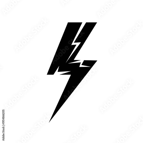 Dynamic black lightning bolt power symbol illustration representing electricity, energy, and speed in a sleek, modern, and minimalist graphic icon design concept