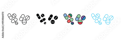 Medical Pills and Capsules Icon for Healthcare, Pharmacy Medication, and Vitamin Supplements. Symbol Vector Illustration.