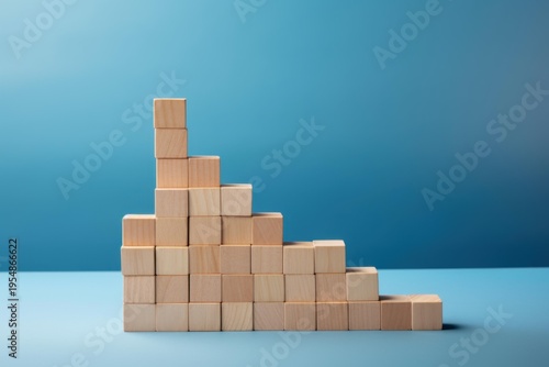 Wooden blocks arranged like a descending bar graph symbolizing financial loss and fall
