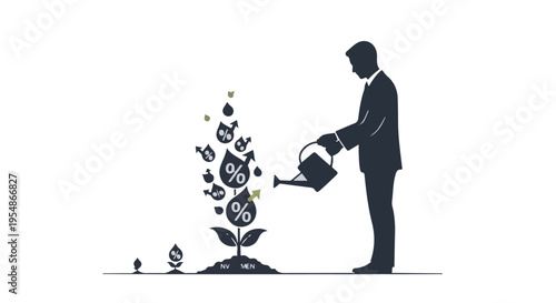 Businessman nurturing growth with financial investment