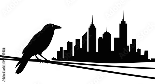 Black bird on city wires.