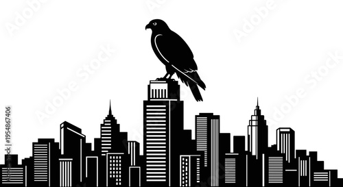 Black bird on city skyline.