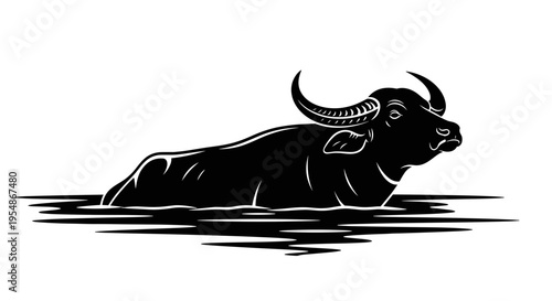 Black bull in the water.