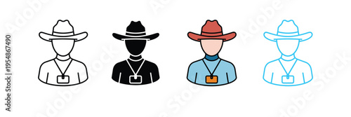 Cowboy Ranger Avatar Icon for Western Character, Sheriff Hat, and Outlaw Adventure Profile. Symbol Vector Illustration.