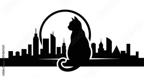 Black Cat City Skyline Silhouette.