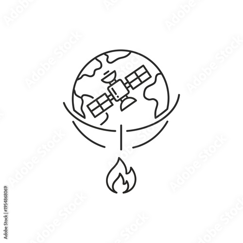 Satellite monitoring global environmental issues, depicting climate change, carbon emissions, and planet protection awareness through advanced observation