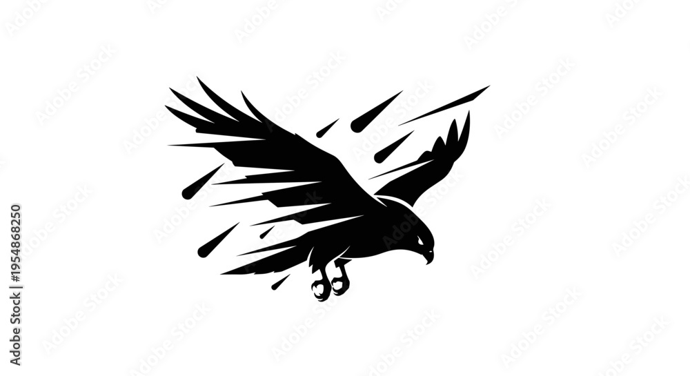 Fototapeta premium Black Eagle in Flight Silhouette.