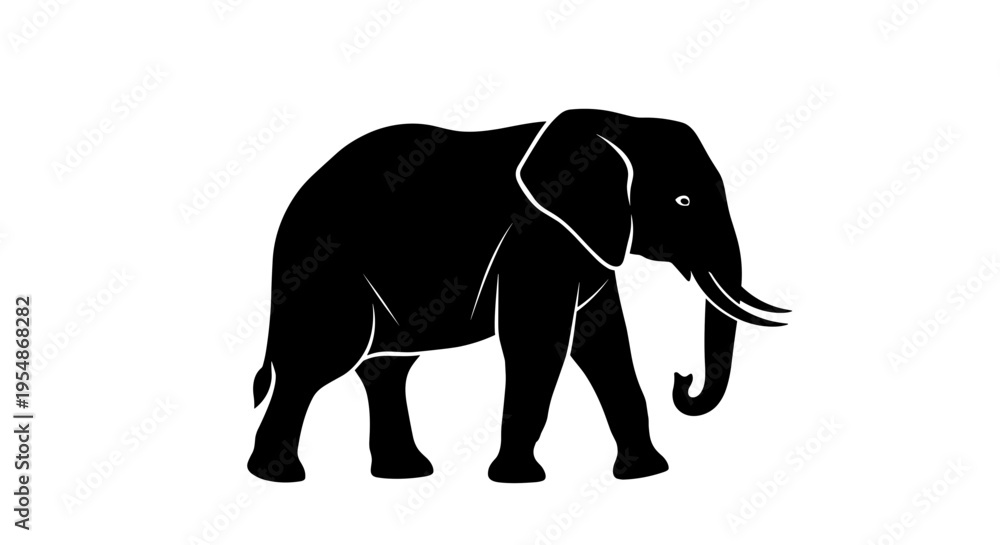Fototapeta premium Black Elephant Silhouette Walking.
