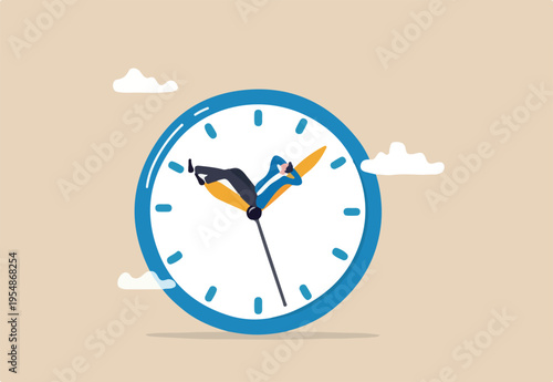 Wasted time, procrastination or slow life, lazy to work, low productivity or efficiency, self discipline problem, tired or no motivation concept, lazy businessman sleeping on the time running.