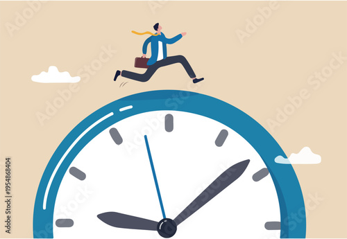  Time run out, deadline or hurry to go to the office late, urgency or determination to finish work fast, stressed or anxiety to complete work concept, hurry businessman run fast on time run