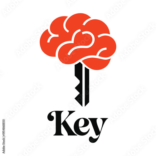 Minimalist Brain Key Symbol with Orange and Black Colors Energetic