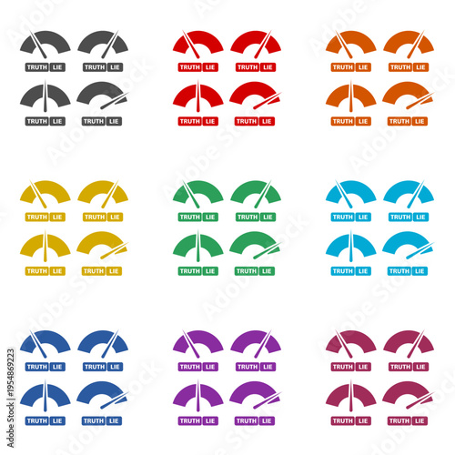 Truth and lie indicator icon isolated on white background. Set icons colorful