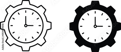 Gear Clock Icon Set Black Outline Time Management Vector Collection