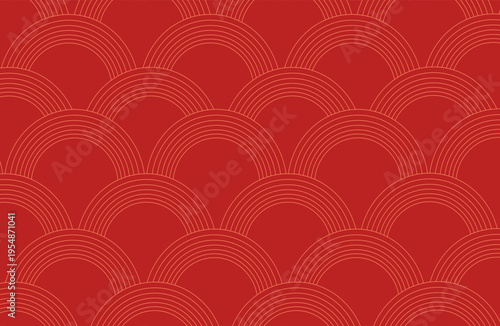 Japanese seamless pattern in oriental geometric traditional style. 3d festive ornament for lunar chinese new year decoration. Red and golden abstract asian vector creative motif. Vintage tiger, Goat