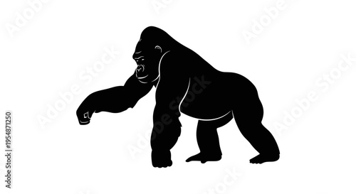 Black Gorilla Silhouette Walking Left.