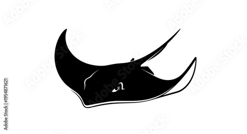 Black Manta Ray Swimming Underwater.