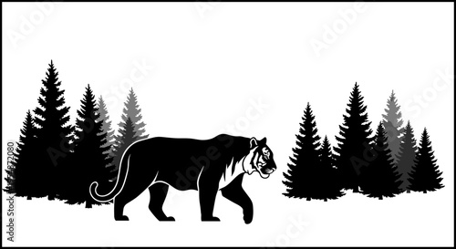 Black Panther Walking in Forest.